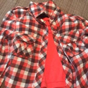 Cut off shirt n crop ensemble Orange plaid